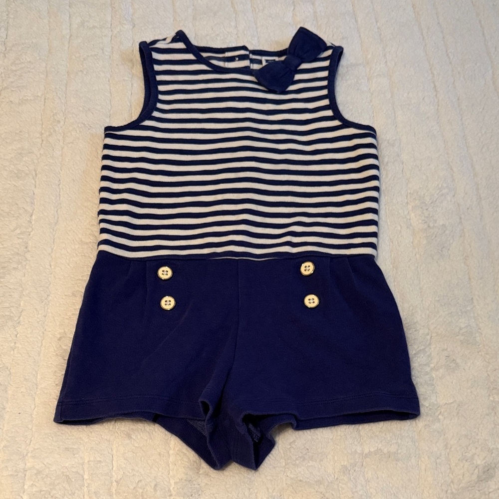 Navy and White Striped Sleeveless Romper